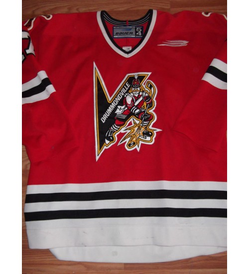 Custom QMJHL Drummondville Voltigeurs 1994 2005 17 Luc Emond Hockey jersey Road Red